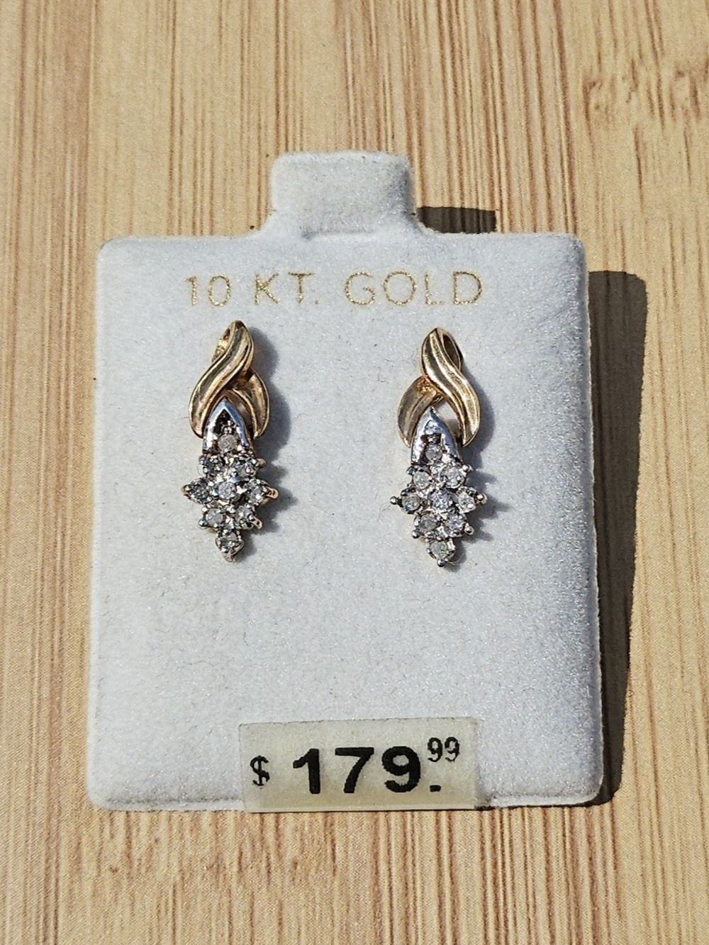 Vintage 10K Gold Natural Diamond Cluster Drop Earrings